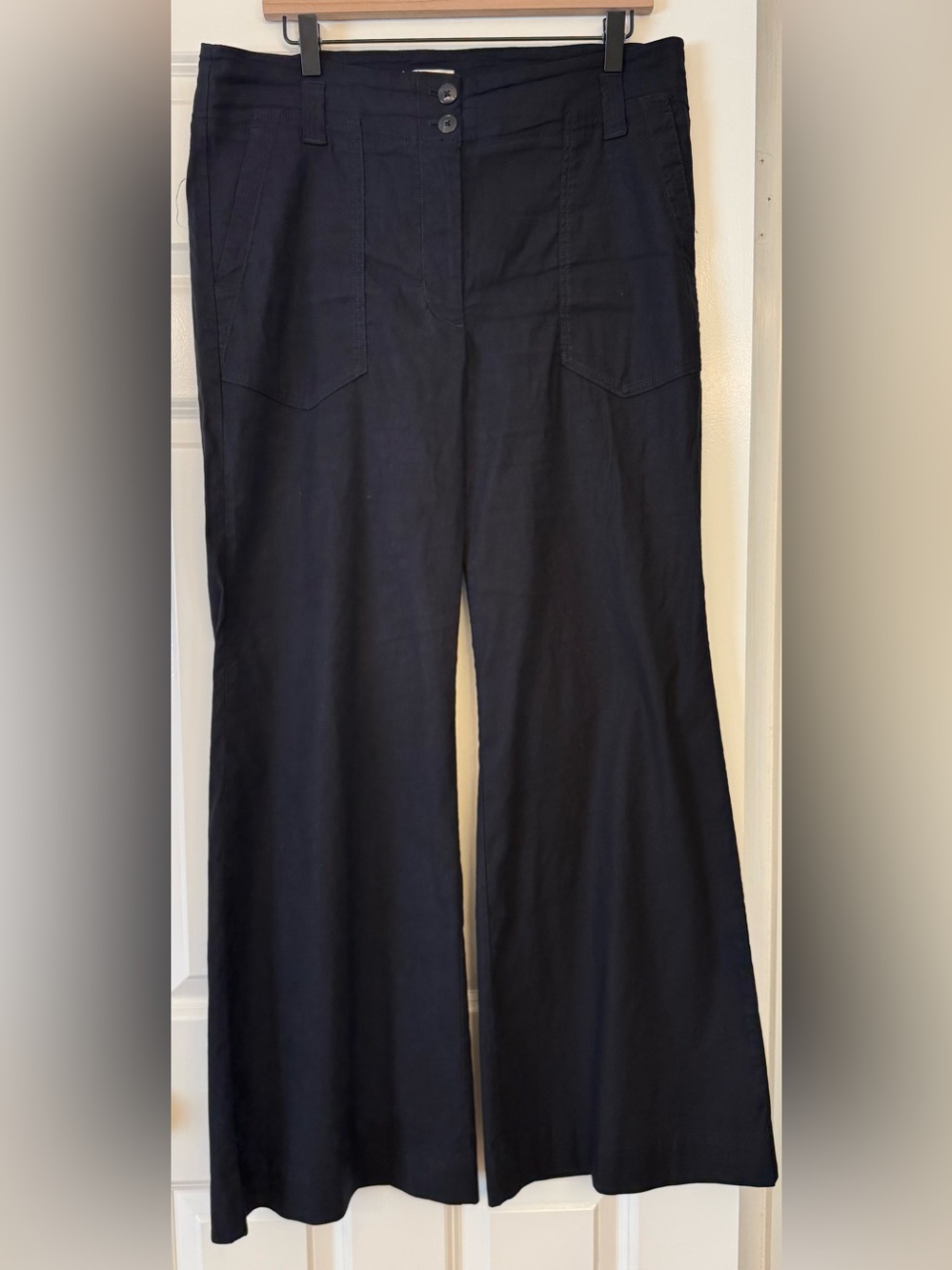 Anthropologie Maeve The Naomi Linen blend Wide Leg Flare Pants Black size 14